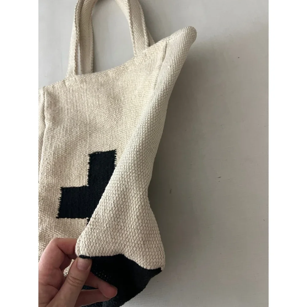 INK+ALLOY Tote‎ Bag Women Cream Black Cross Woven Canvas